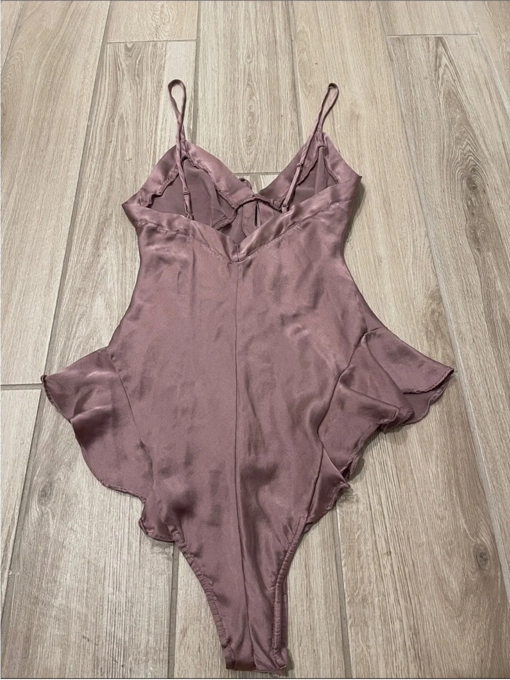 Skims Silk Stretch Teddy Rose Pink One Piece Ruffle Bow Lingerie Bodysuit Sz XS